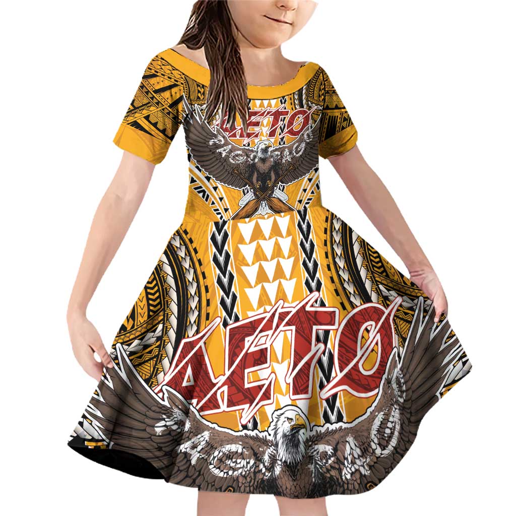 Samoa Pago Pago Aeto Family Matching Off Shoulder Short Dress and Hawaiian Shirt Bald Eagle with Polynesian Art Tattoos - Polynesian Pride