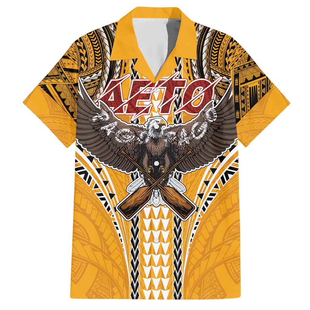 Samoa Pago Pago Aeto Family Matching Short Sleeve Bodycon Dress and Hawaiian Shirt Bald Eagle with Polynesian Art Tattoos - Polynesian Pride