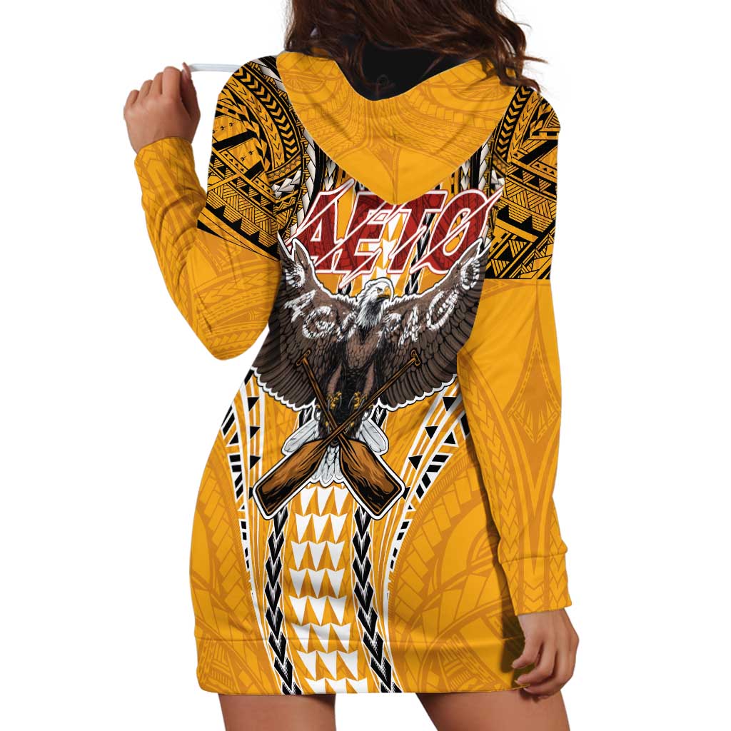 Samoa Pago Pago Aeto Hoodie Dress Bald Eagle with Polynesian Art Tattoos - Polynesian Pride