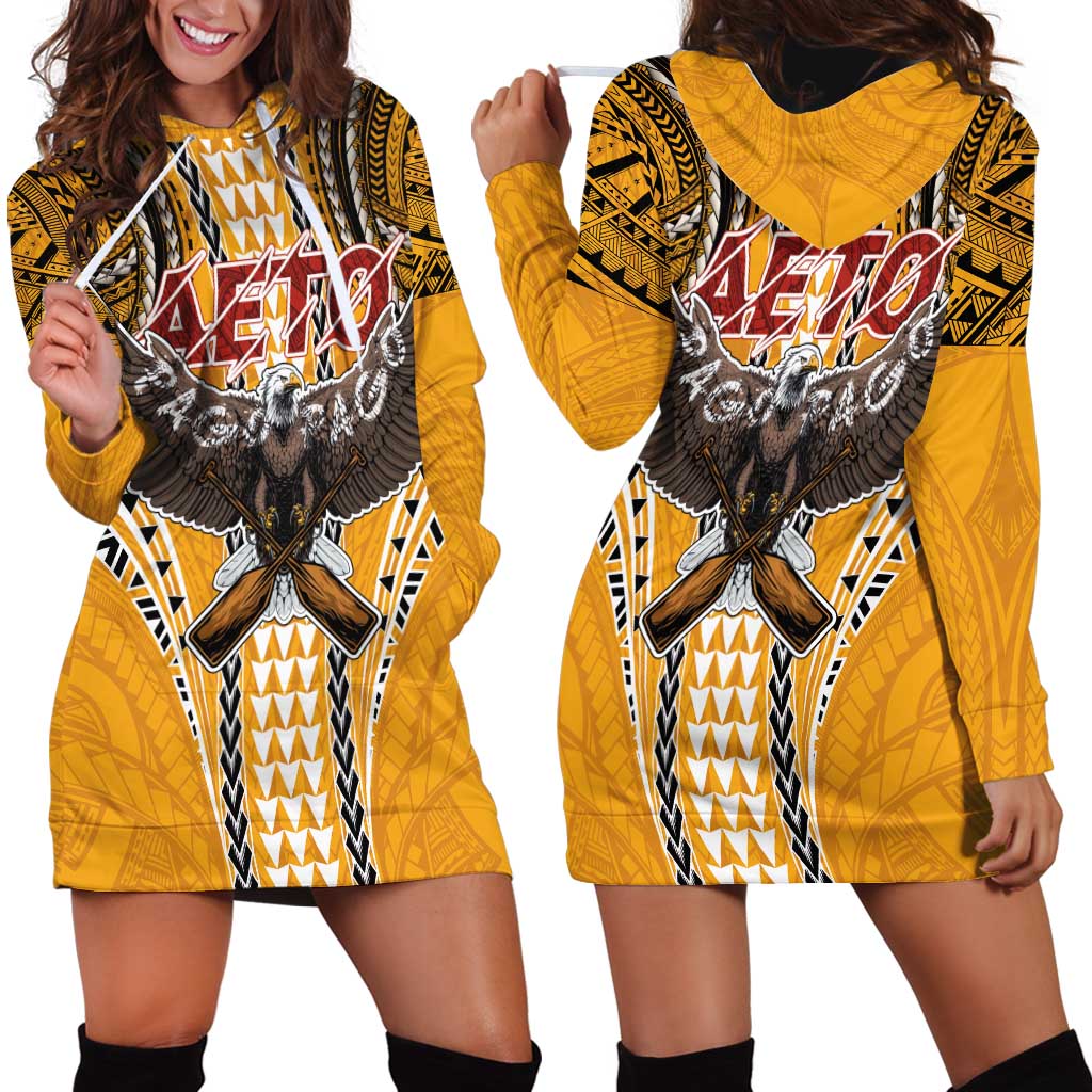 Samoa Pago Pago Aeto Hoodie Dress Bald Eagle with Polynesian Art Tattoos - Polynesian Pride