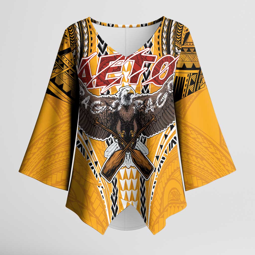 Samoa Pago Pago Aeto Kimono Sleeve Blouse Bald Eagle with Polynesian Art Tattoos - Polynesian Pride