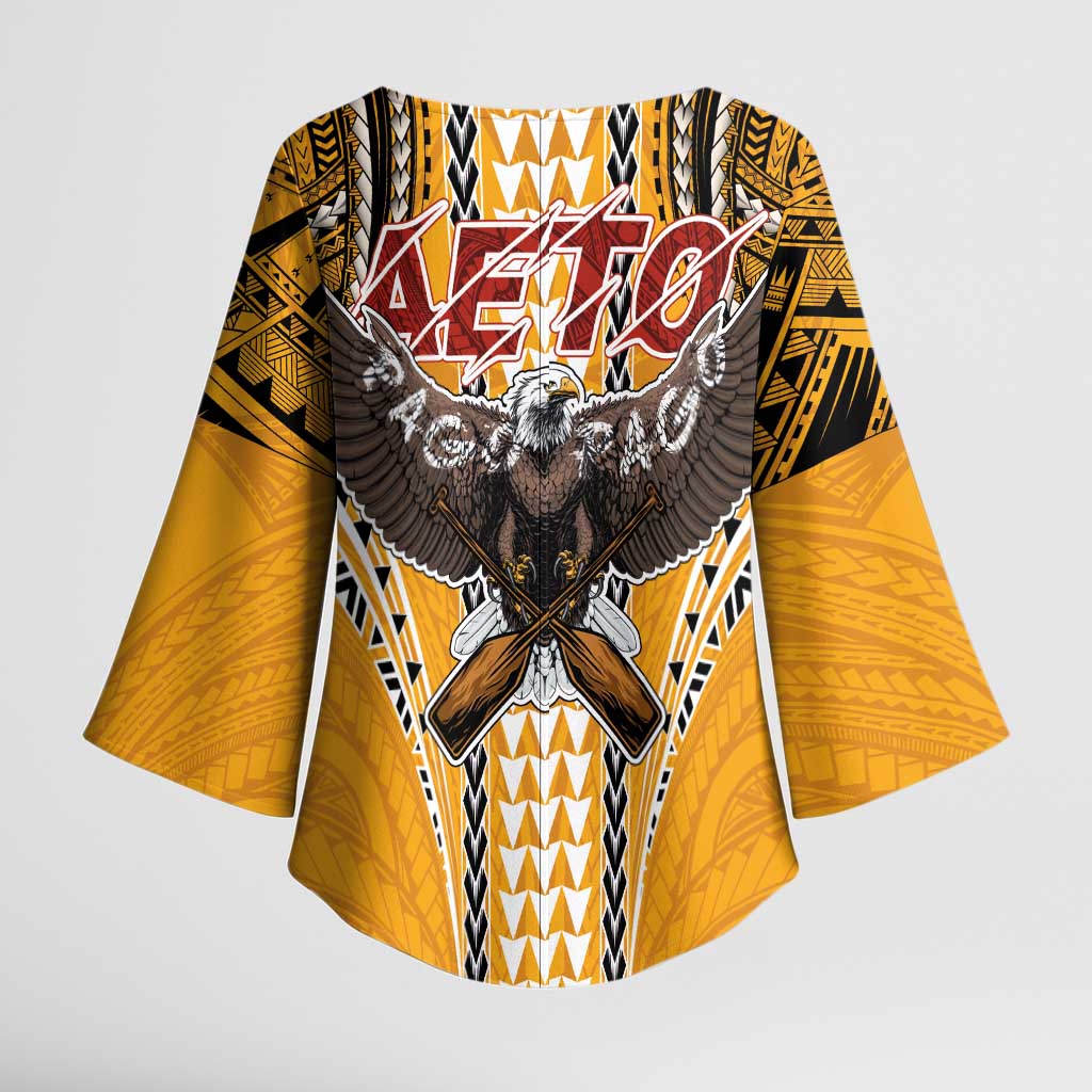 Samoa Pago Pago Aeto Kimono Sleeve Blouse Bald Eagle with Polynesian Art Tattoos - Polynesian Pride