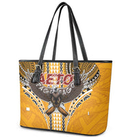 Samoa Pago Pago Aeto Leather Tote Bag Bald Eagle with Polynesian Art Tattoos - Polynesian Pride