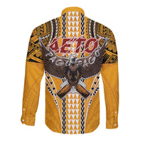 Samoa Pago Pago Aeto Long Sleeve Button Shirt Bald Eagle with Polynesian Art Tattoos - Polynesian Pride