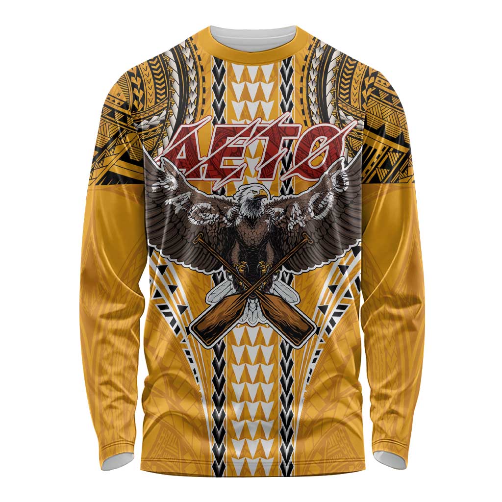 Samoa Pago Pago Aeto Long Sleeve Shirt Bald Eagle with Polynesian Art Tattoos - Polynesian Pride