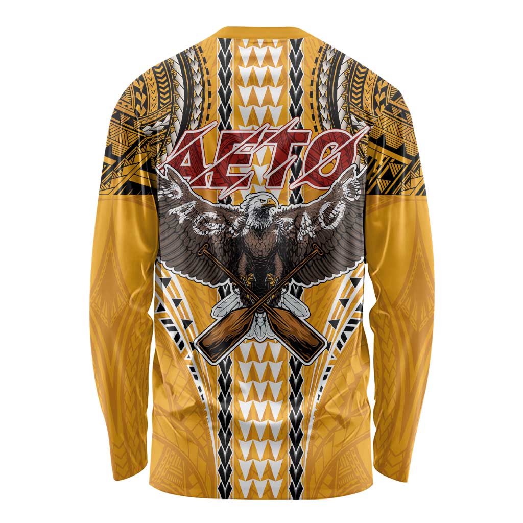 Samoa Pago Pago Aeto Long Sleeve Shirt Bald Eagle with Polynesian Art Tattoos - Polynesian Pride