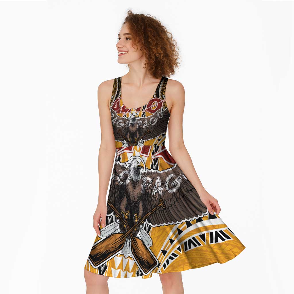 Samoa Pago Pago Aeto Midi Dress Bald Eagle with Polynesian Art Tattoos - Polynesian Pride
