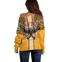 Samoa Pago Pago Aeto Off Shoulder Sweater Bald Eagle with Polynesian Art Tattoos - Polynesian Pride