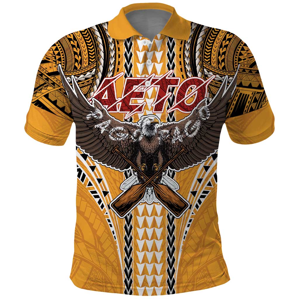 Samoa Pago Pago Aeto Polo Shirt Bald Eagle with Polynesian Art Tattoos - Polynesian Pride