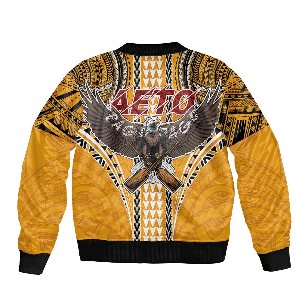 Samoa Pago Pago Aeto Sleeve Zip Bomber Jacket Bald Eagle with Polynesian Art Tattoos - Polynesian Pride
