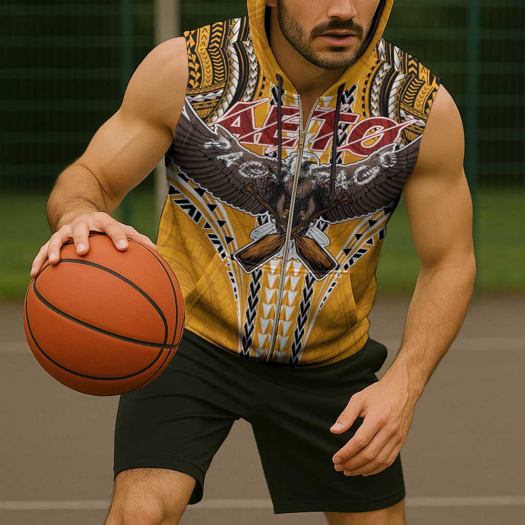 Samoa Pago Pago Aeto Sleeveless Zip Hoodie Bald Eagle with Polynesian Art Tattoos - Polynesian Pride