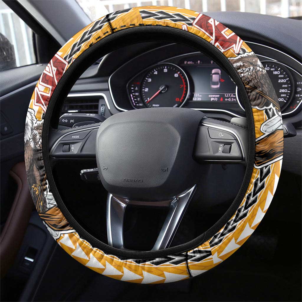 Samoa Pago Pago Aeto Steering Wheel Cover Bald Eagle with Polynesian Art Tattoos - Polynesian Pride