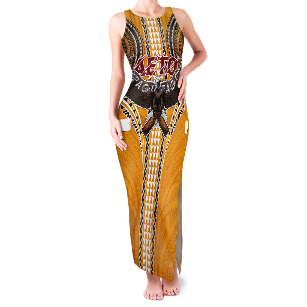 Samoa Pago Pago Aeto Tank Maxi Dress Bald Eagle with Polynesian Art Tattoos - Polynesian Pride