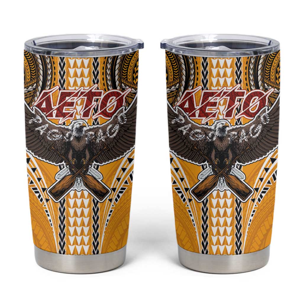 Samoa Pago Pago Aeto Tumbler Cup Bald Eagle with Polynesian Art Tattoos - Polynesian Pride