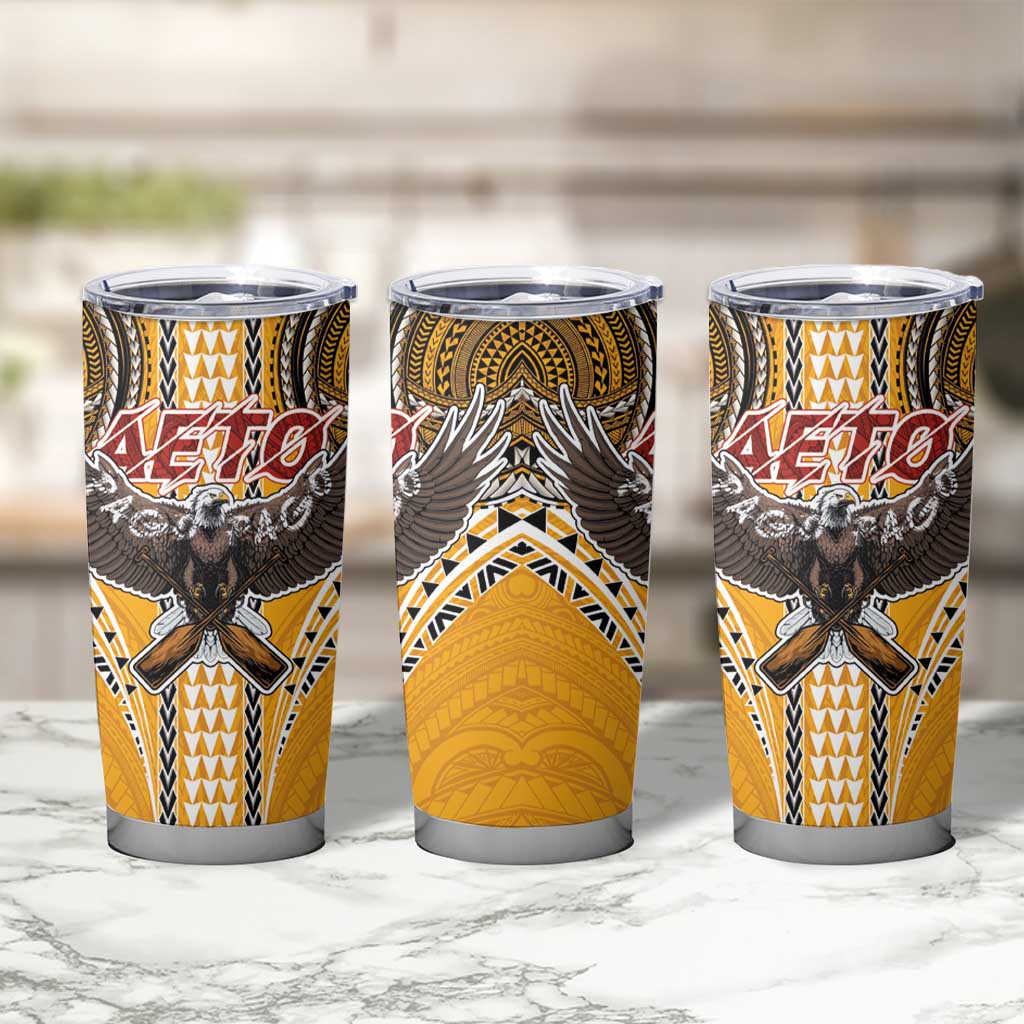 Samoa Pago Pago Aeto Tumbler Cup Bald Eagle with Polynesian Art Tattoos - Polynesian Pride