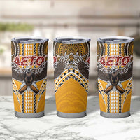 Samoa Pago Pago Aeto Tumbler Cup Bald Eagle with Polynesian Art Tattoos - Polynesian Pride
