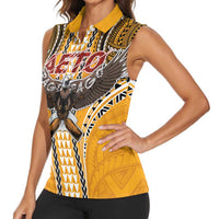 Samoa Pago Pago Aeto Women Sleeveless Polo Shirt Bald Eagle with Polynesian Art Tattoos - Polynesian Pride
