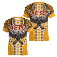 Samoa Pago Pago Aeto Women V-Neck T-Shirt Bald Eagle with Polynesian Art Tattoos - Polynesian Pride