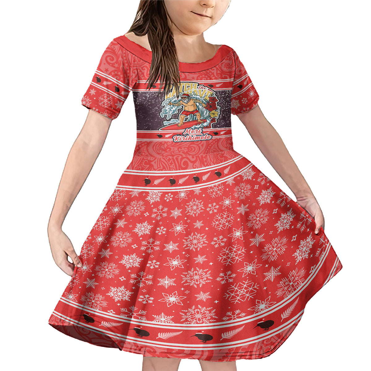 new-zealand-christmas-family-matching-mermaid-dress-and-hawaiian-shirt-santa-catch-the-wave-maori-pattern-retro-style