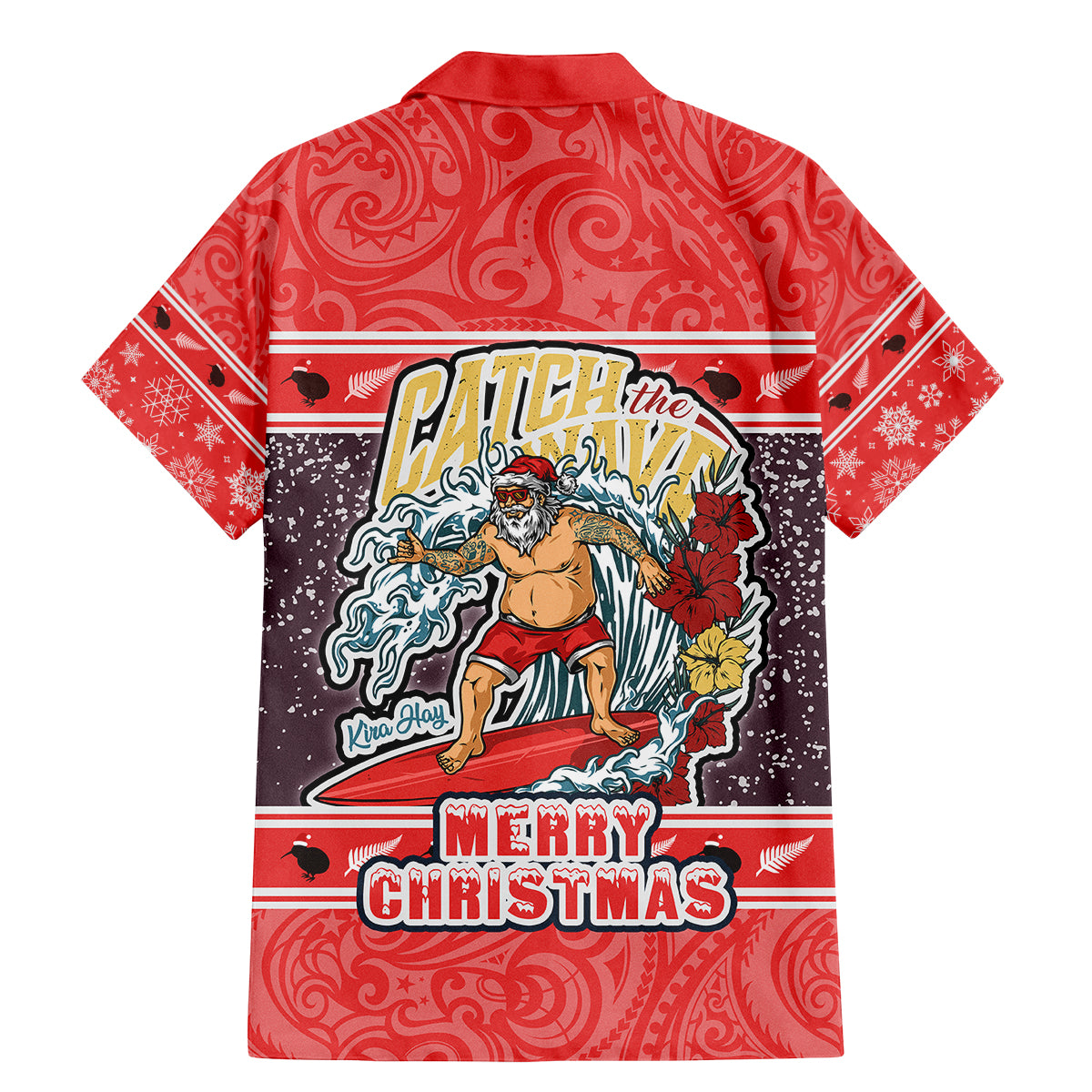 new-zealand-christmas-family-matching-mermaid-dress-and-hawaiian-shirt-santa-catch-the-wave-maori-pattern-retro-style