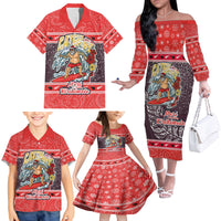 New Zealand Christmas Family Matching Off Shoulder Long Sleeve Dress and Hawaiian Shirt Santa Catch The Wave Maori Pattern Retro Style LT03 - Polynesian Pride