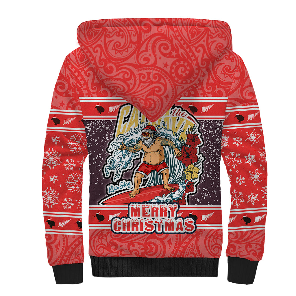 new-zealand-christmas-sherpa-hoodie-santa-catch-the-wave-maori-pattern-retro-style