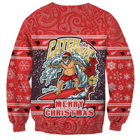 New Zealand Christmas Sweatshirt Santa Catch The Wave Maori Pattern Retro Style LT03 - Polynesian Pride