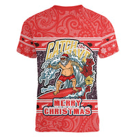 new-zealand-christmas-women-v-neck-t-shirt-santa-catch-the-wave-maori-pattern-retro-style