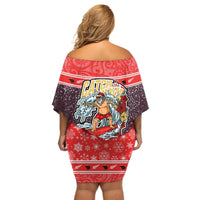 Custom New Zealand Christmas Off Shoulder Short Dress Santa Catch The Wave Maori Pattern Retro Style LT03 - Polynesian Pride