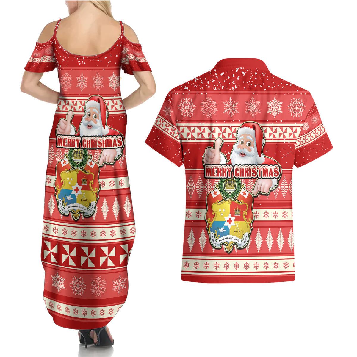tonga-christmas-couples-matching-summer-maxi-dress-and-hawaiian-shirt-the-santa-coat-of-arms-with-ngatu-and-snow-pattern