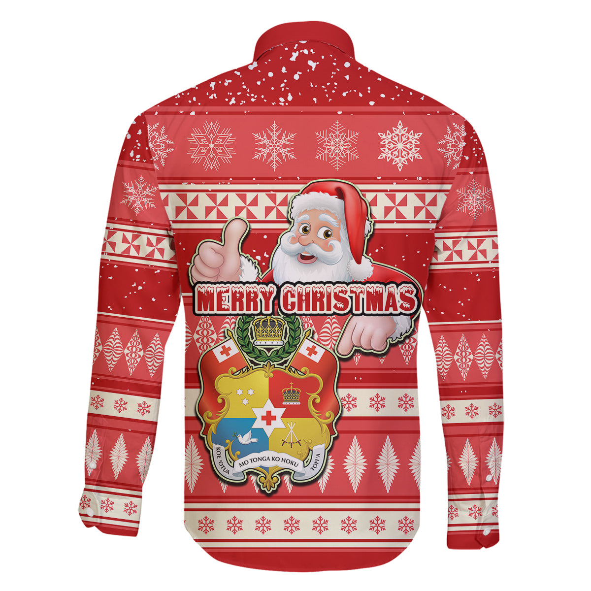Tonga Christmas Family Matching Puletasi Dress and Hawaiian Shirt The Santa Coat of Arms with Ngatu and Snow Pattern LT03 - Polynesian Pride