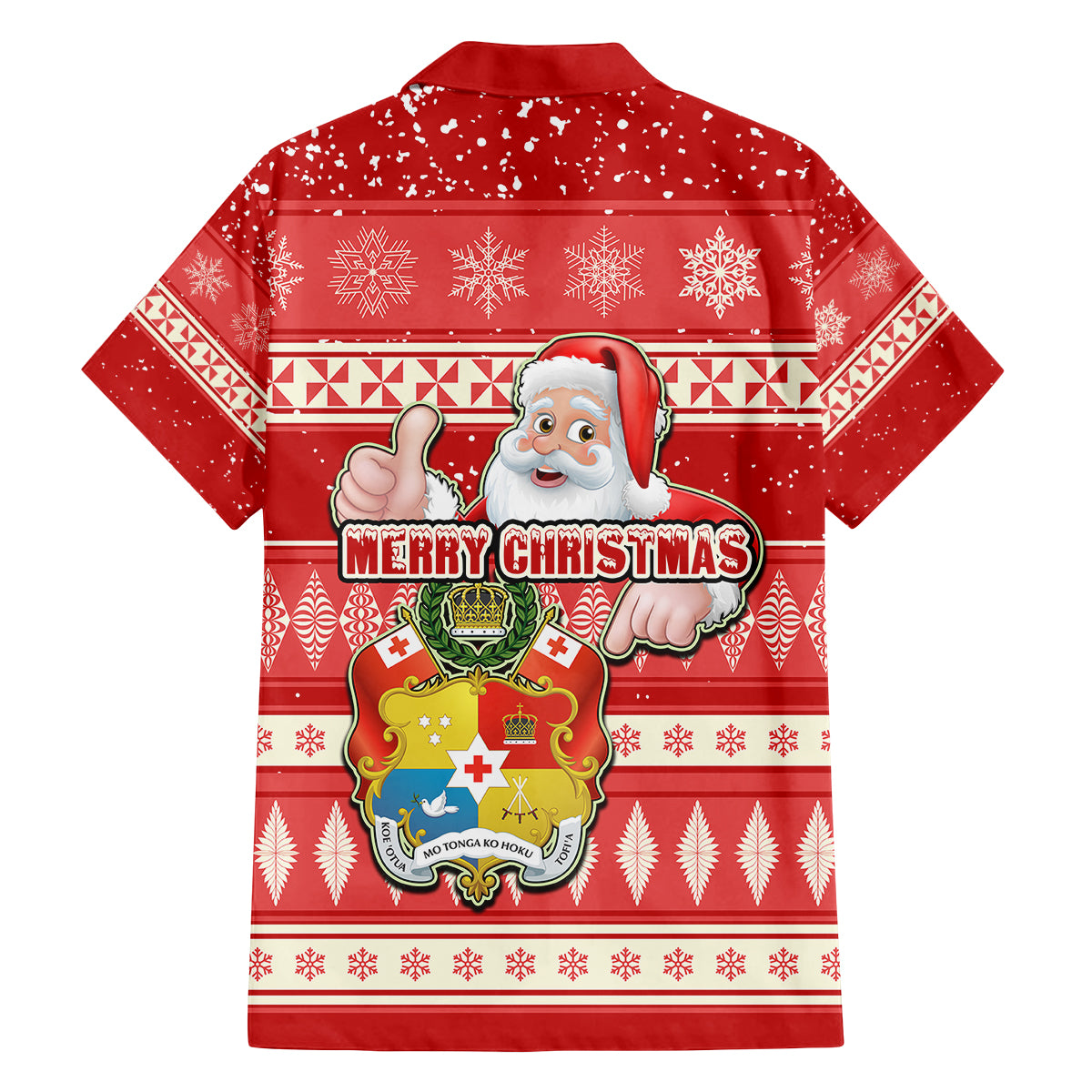 Tonga Christmas Family Matching Tank Maxi Dress and Hawaiian Shirt The Santa Coat of Arms with Ngatu and Snow Pattern LT03 - Polynesian Pride