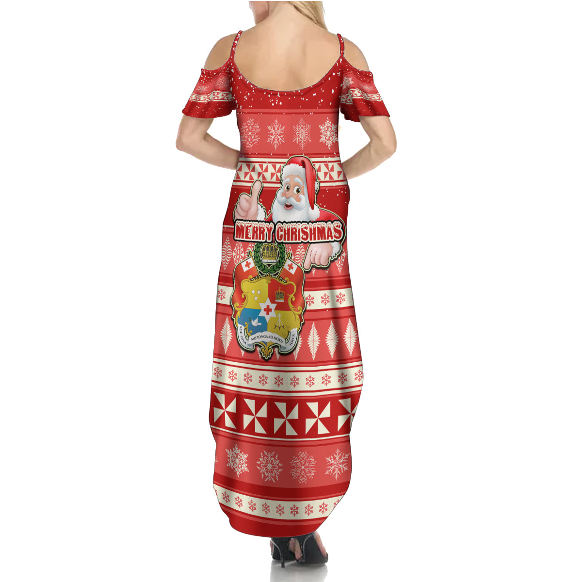 tonga-christmas-summer-maxi-dress-the-santa-coat-of-arms-with-ngatu-and-snow-pattern