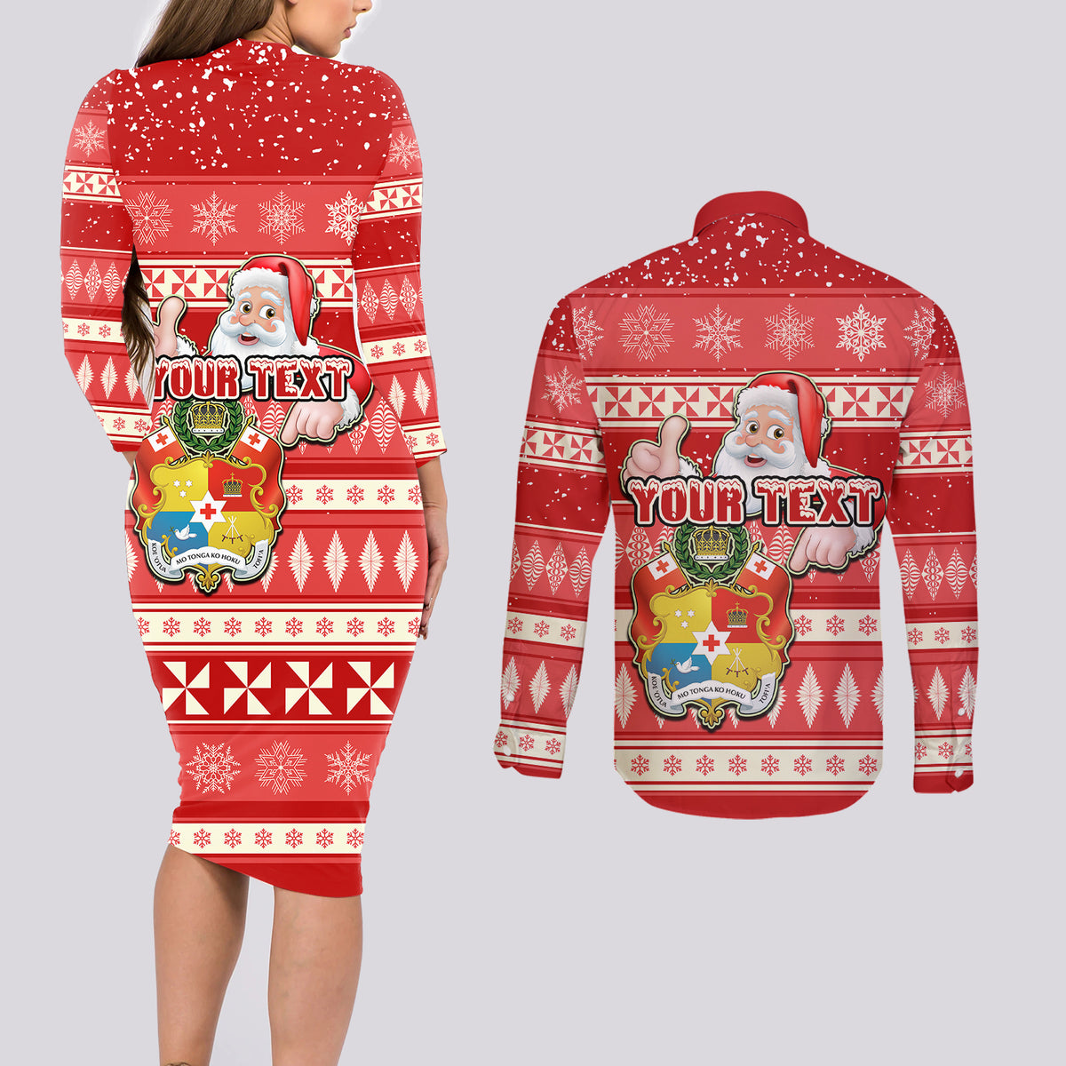 custom-tonga-christmas-couples-matching-long-sleeve-bodycon-dress-and-long-sleeve-button-shirts-the-santa-coat-of-arms-with-ngatu-and-snow-pattern