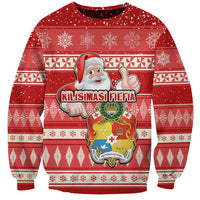 Custom Tonga Christmas Sweatshirt The Santa Coat of Arms with Ngatu and Snow Pattern LT03 Unisex Red - Polynesian Pride