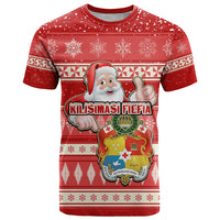 Custom Tonga Christmas T Shirt The Santa Coat of Arms with Ngatu and Snow Pattern LT03 Red - Polynesian Pride