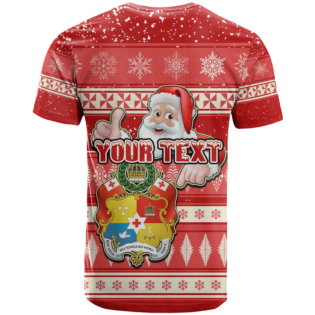 Custom Tonga Christmas T Shirt The Santa Coat of Arms with Ngatu and Snow Pattern LT03 - Polynesian Pride
