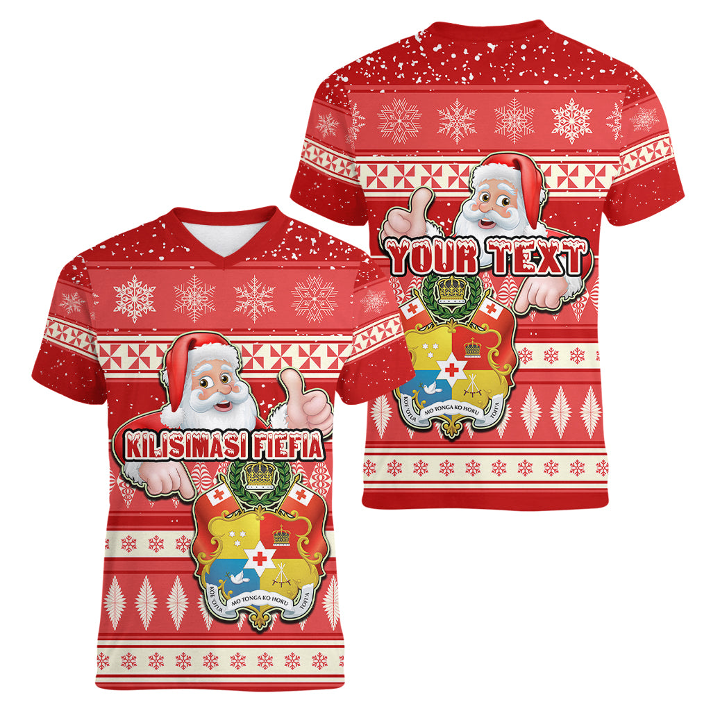 custom-tonga-christmas-women-v-neck-t-shirt-the-santa-coat-of-arms-with-ngatu-and-snow-pattern