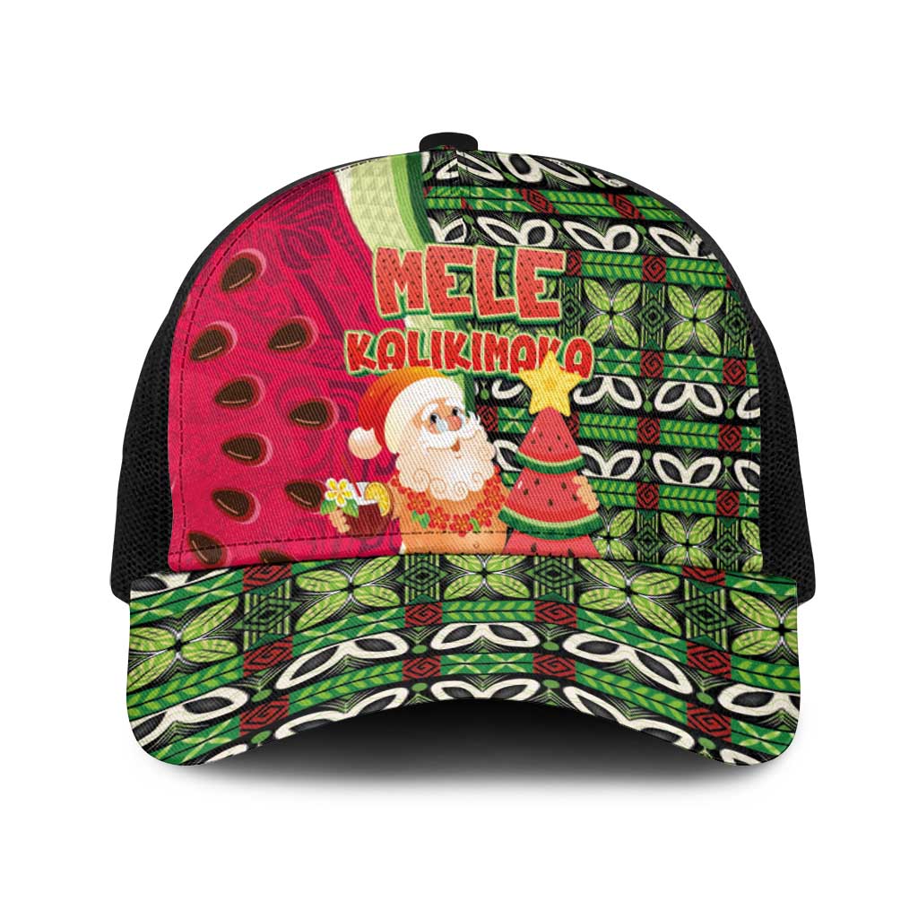 Hawaii Watermelon Mele Kalikimaka Baseball Net Cap Tribal Pacific Pattern with Tropical Funny Santa Claus LT03 One Size Black Multicolor - Polynesian Pride