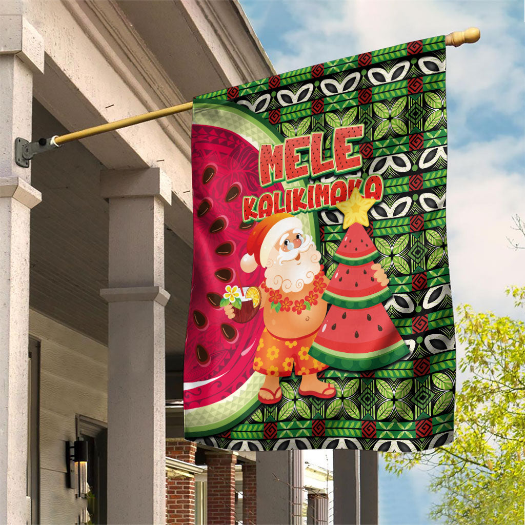 Hawaii Watermelon Mele Kalikimaka Garden Flag Tribal Pacific Pattern with Tropical Funny Santa Claus LT03 House Flag Multicolor - Polynesian Pride