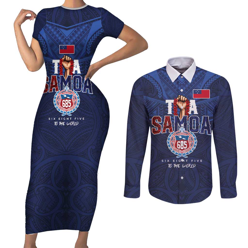 Custom Rugby Toa Samoa Couples Matching Short Sleeve Bodycon Dress and Long Sleeve Button Shirt Champions Six Eight Five - Polynesian Pride