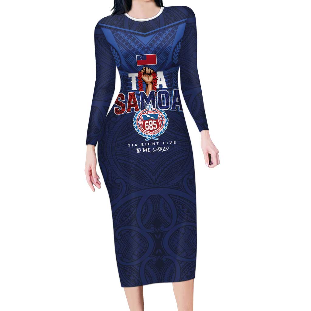 Custom Rugby Toa Samoa Family Matching Long Sleeve Bodycon Dress and Hawaiian Shirt Champions Six Eight Five - Polynesian Pride