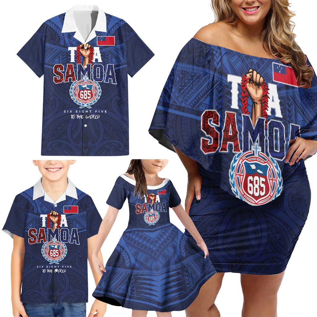 Custom Rugby Toa Samoa Family Matching Off Shoulder Short Dress and Hawaiian Shirt Champions Six Eight Five - Polynesian Pride