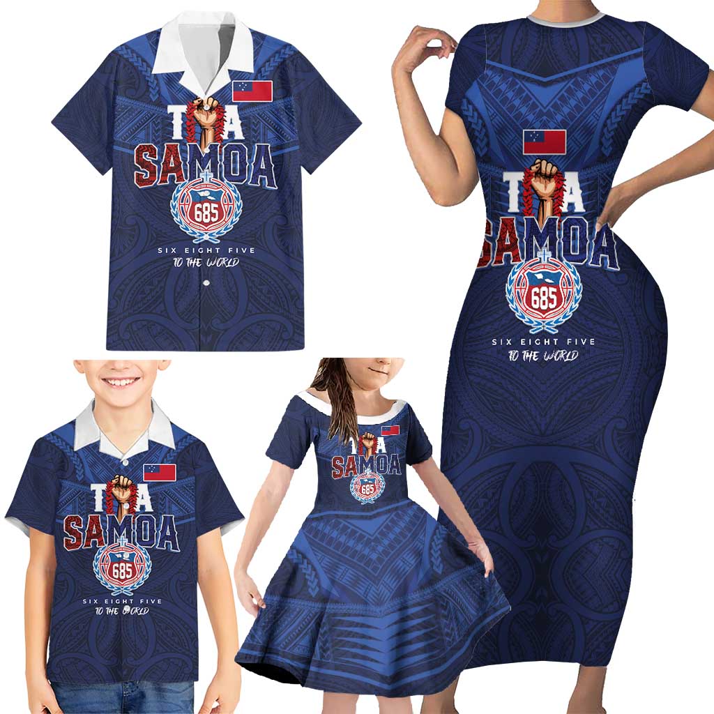 Custom Rugby Toa Samoa Family Matching Short Sleeve Bodycon Dress and Hawaiian Shirt Champions Six Eight Five - Polynesian Pride