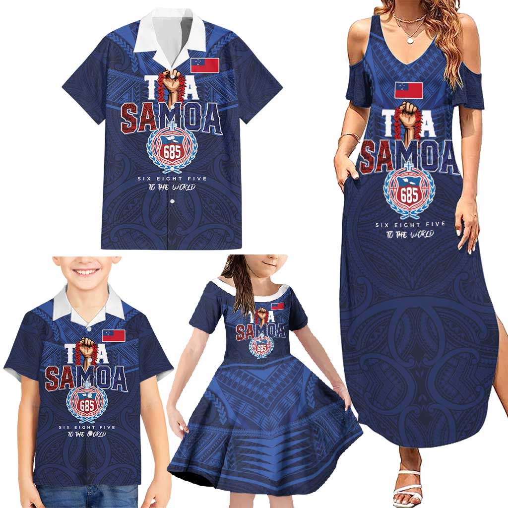 Custom Rugby Toa Samoa Family Matching Summer Maxi Dress and Hawaiian Shirt Champions Six Eight Five - Polynesian Pride