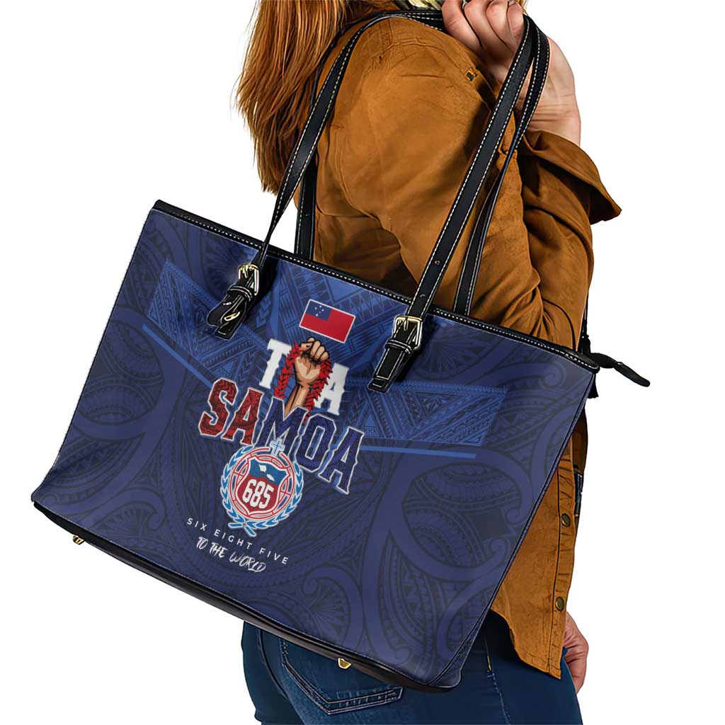 Rugby Toa Samoa Leather Tote Bag Champions Six Eight Five - Polynesian Pride