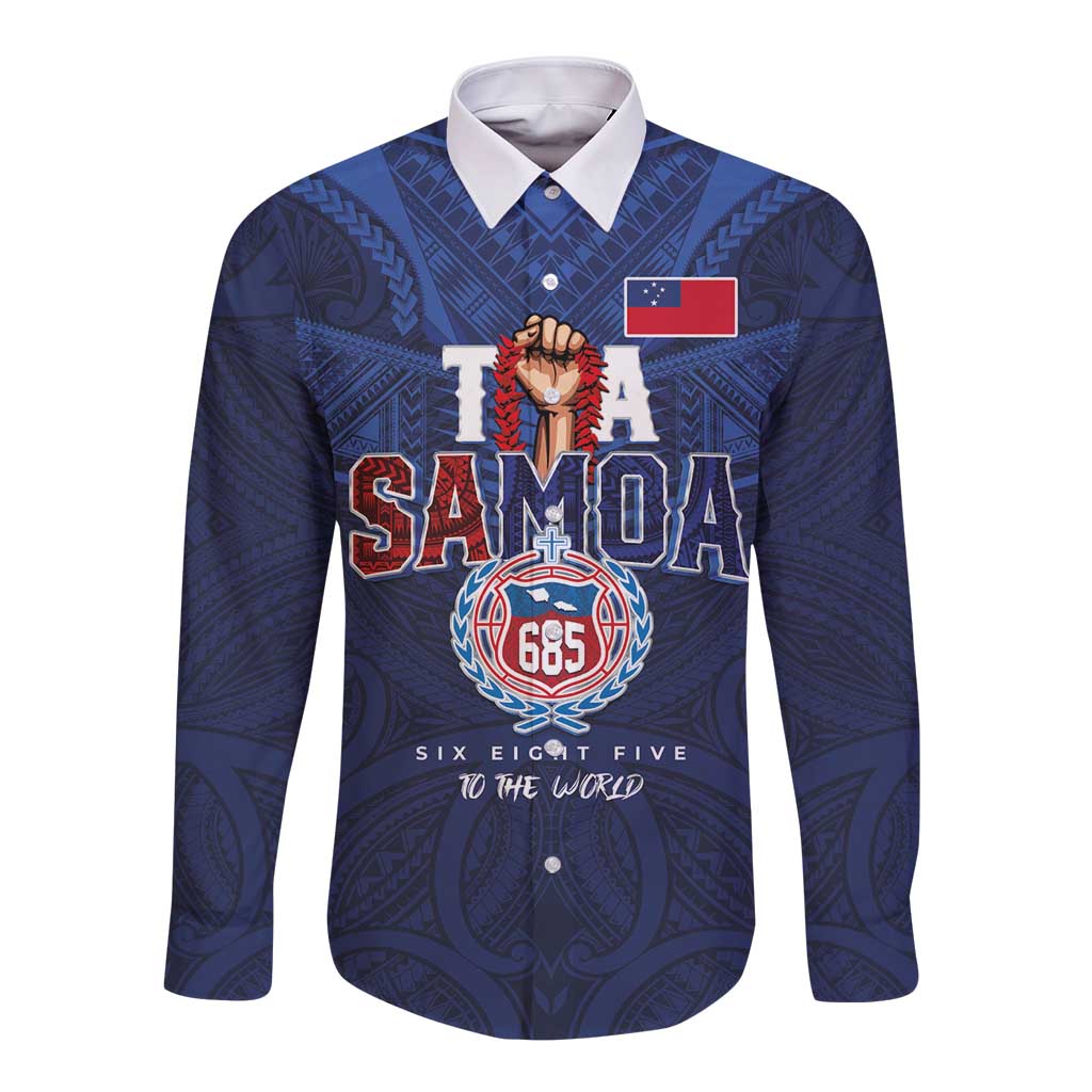 Custom Rugby Toa Samoa Long Sleeve Button Shirt Champions Six Eight Five - Polynesian Pride