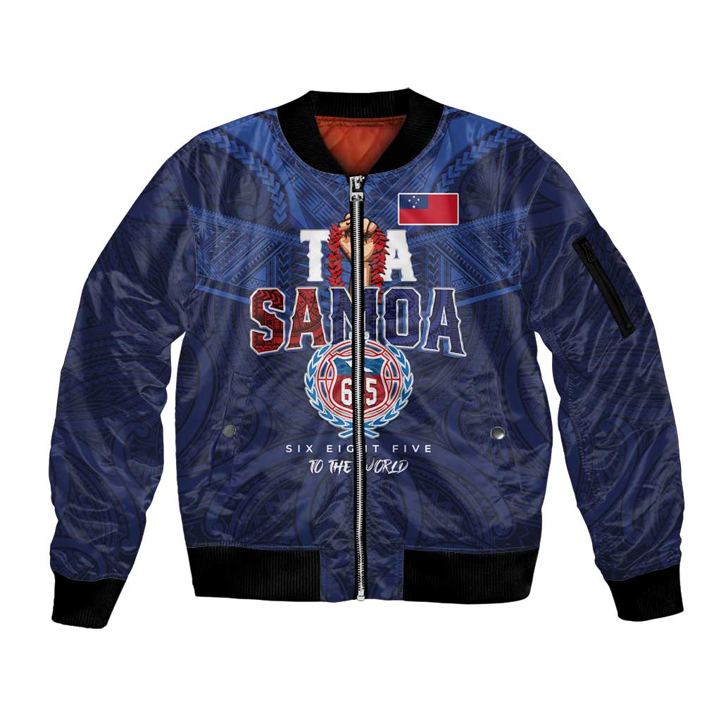 Custom Rugby Toa Samoa Sleeve Zip Bomber Jacket Champions Six Eight Five - Polynesian Pride