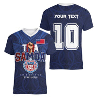 Custom Rugby Toa Samoa Women V-Neck T-Shirt Champions Six Eight Five - Polynesian Pride