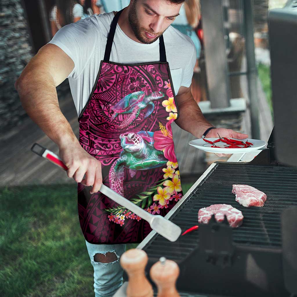 Hawaiian Plumeria and Hibiscus with Turtles Apron Polynesian Art Red Color - Polynesian Pride